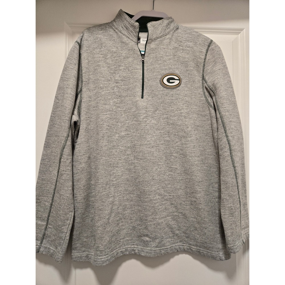 NFL Team Apparel Green Bay Packers Quarter Zip Pullover Heather Gray Mens Large